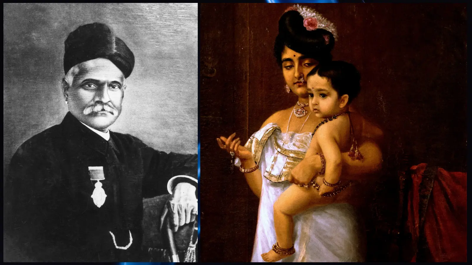 Raja Ravi Varma-inspired depiction of Hindu divine figures reflecting his naturalistic Indian painting style